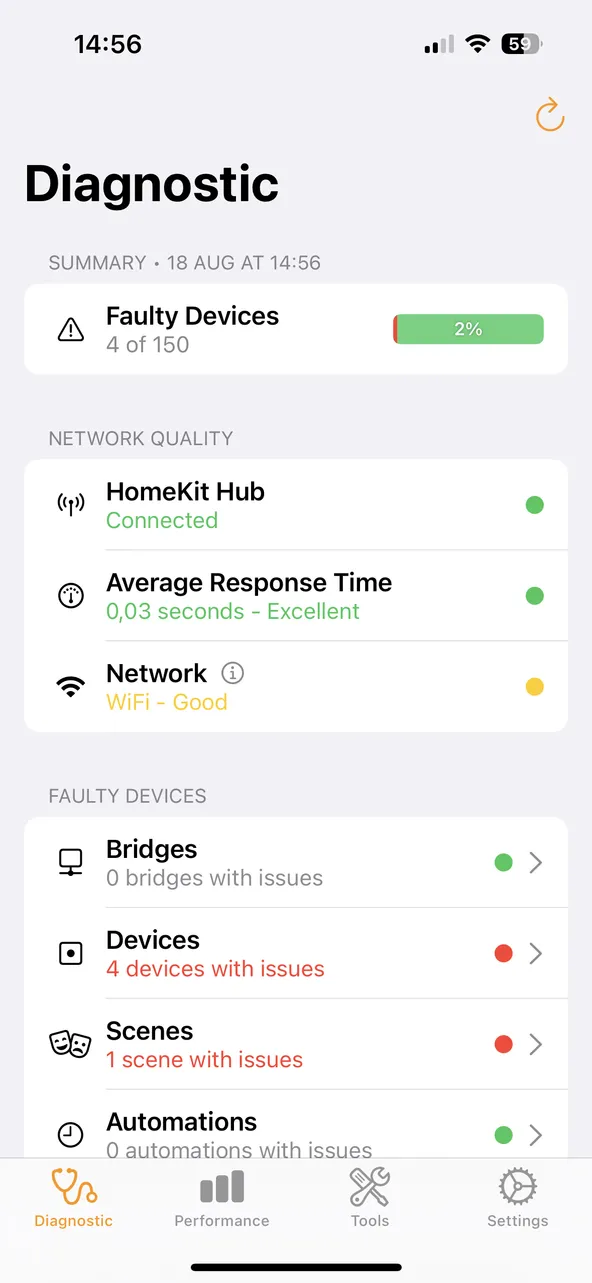 HomeCare running a diagnostic scan on an iPhone